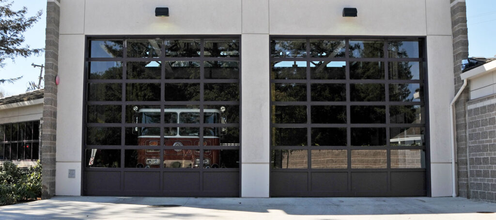 Premium Aluminum Full View door on a fire station