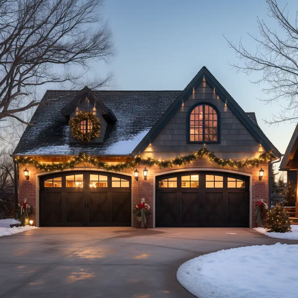 Fort Collins home with Christmas lights hung around the garage.