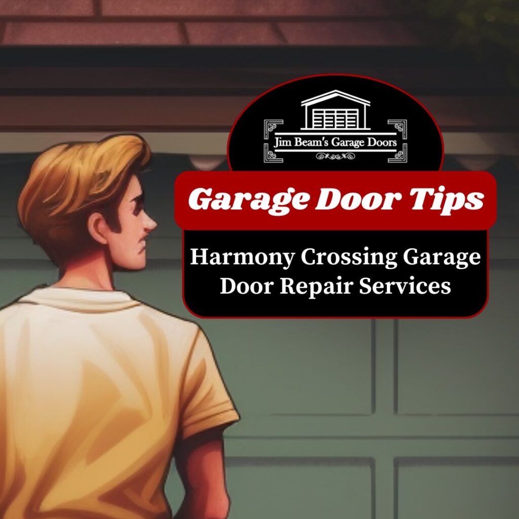 Graphic showing the words Harmony Crossing Garage Door Repair and Installation